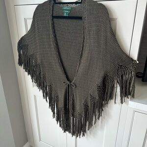 Ralph Lauren Olive Knit Dolman Sleeved Hand-knit Fringed & Beads Top/coverup